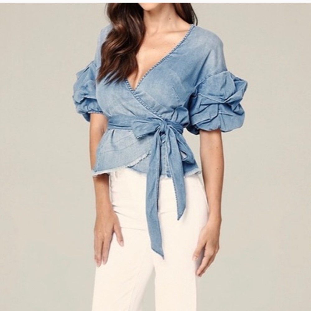 Bebe Royal Belted Wrap Top.